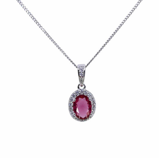 Silver Clear & Rhodolite CZ Oval Pendant