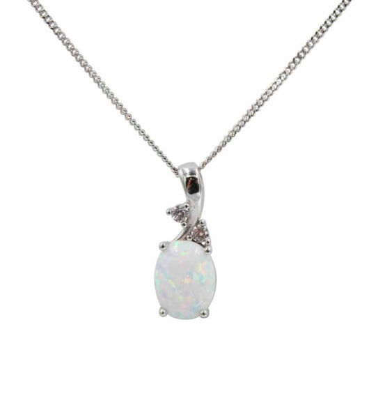 Silver Clear CZ & White Opal Pendant