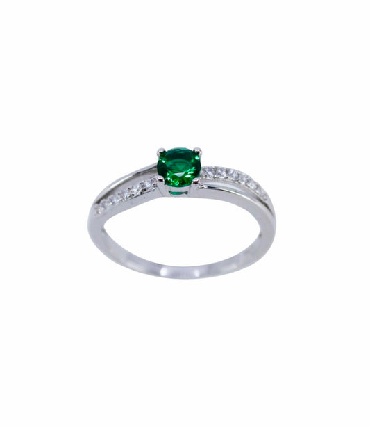 Silver Clear & Emerald CZ Ring