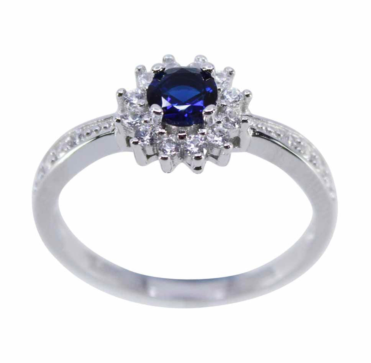 Silver Clear & Sapphire CZ Ring