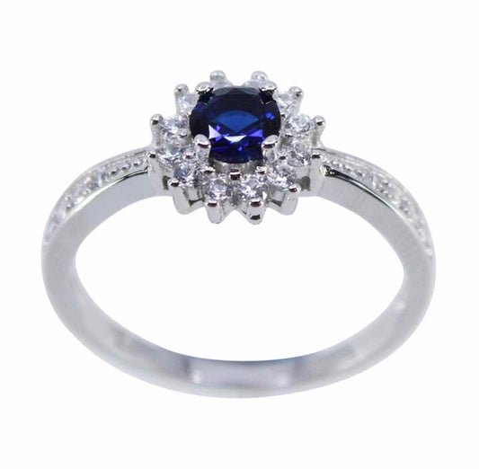 Silver Clear & Sapphire CZ Ring