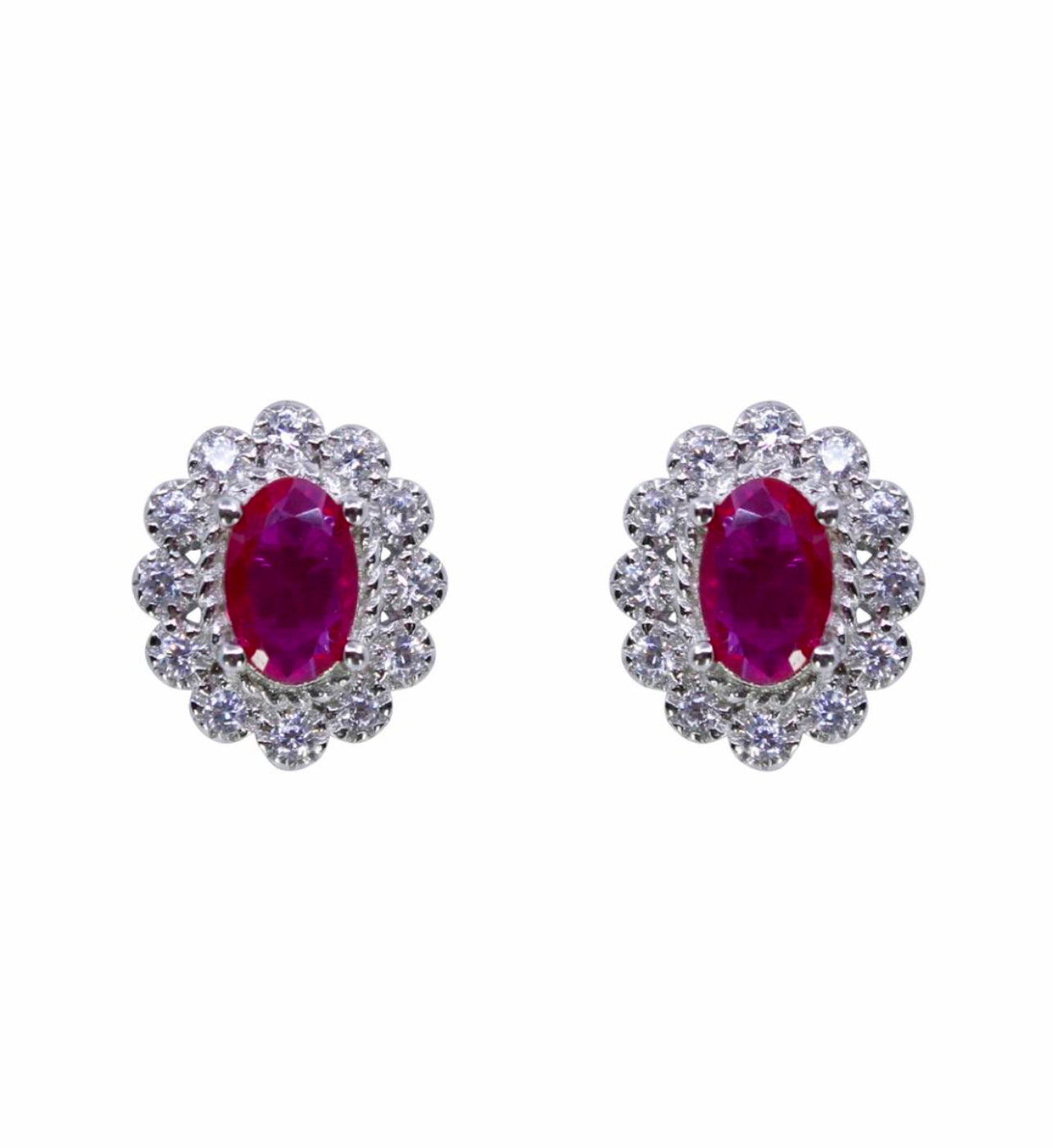 Silver Clear & Fuchsia CZ Stud Earrings