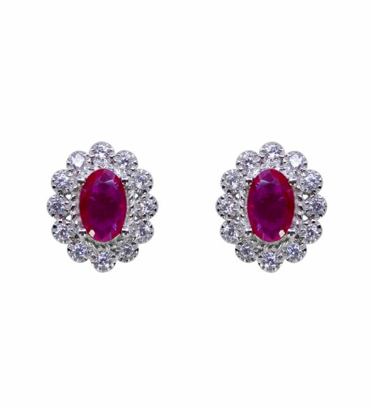 Silver Clear & Fuchsia CZ Stud Earrings