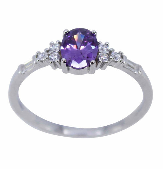 Silver Clear & Amethyst CZ Ring