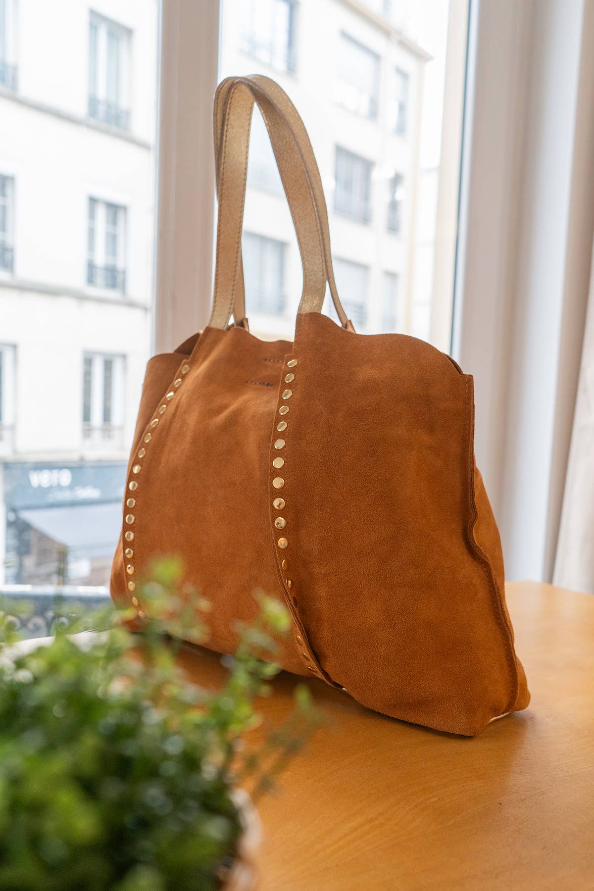 Suede cowhide tote bag