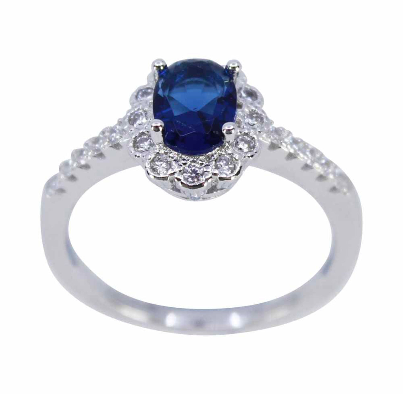 Silver Clear & Sapphire CZ Ring