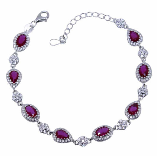 Silver Clear & Rhodolite CZ Bracelet