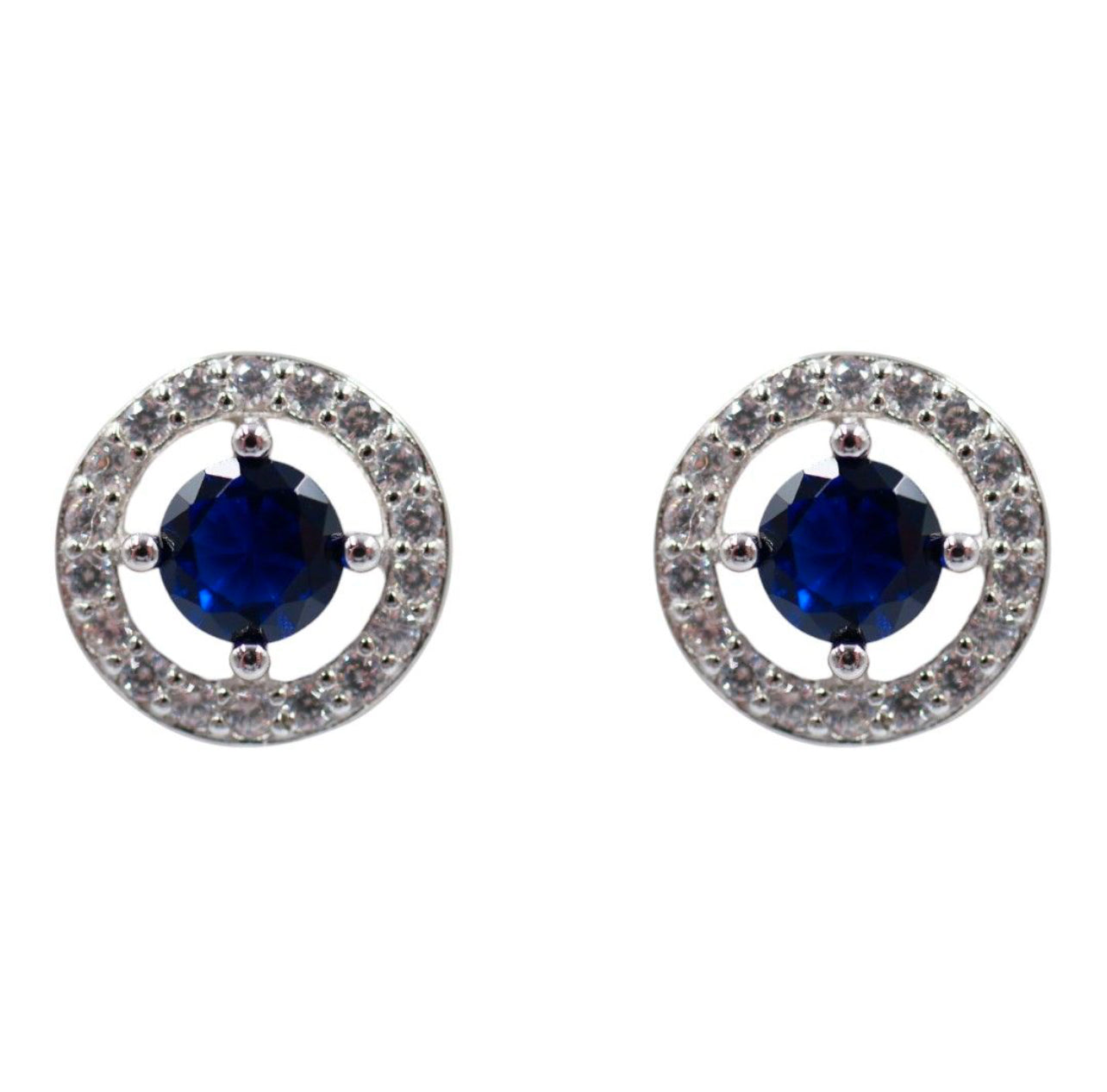 Silver Clear & Sapphire CZ Stud Earrings