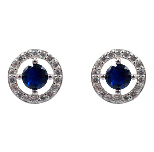 Silver Clear & Sapphire CZ Stud Earrings