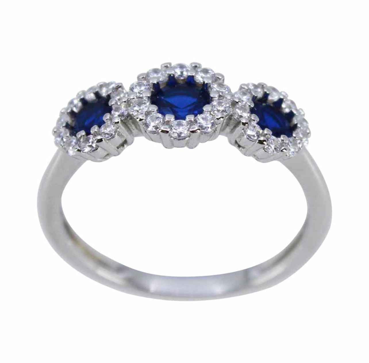 Silver Clear & Sapphire CZ Ring