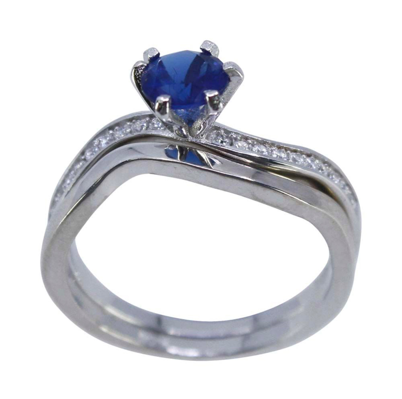 Silver Clear & Sapphire CZ Ring Set