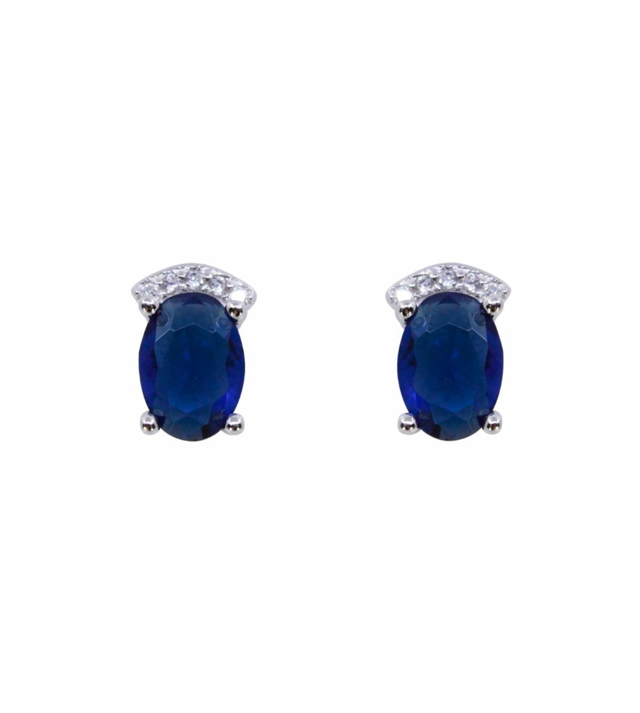 Silver Clear & Sapphire CZ Stud Earrings