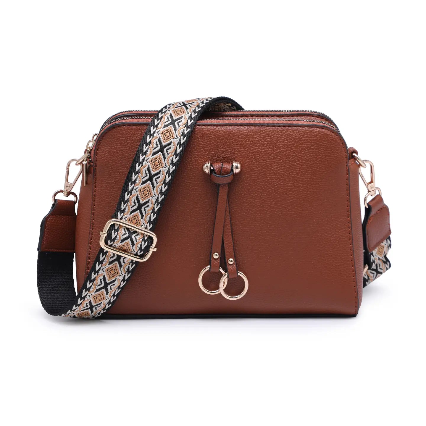 Three Zipped Sections Canvas Strap Cross Body Bag