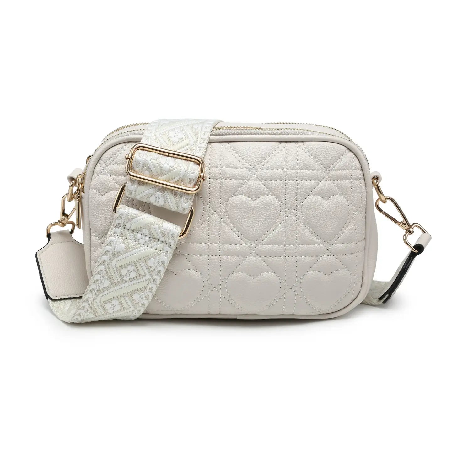 Quited Heart Pattern Double Sections Cross Body Bag