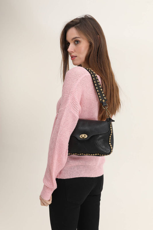 Vintage style corwhide leather studded bag